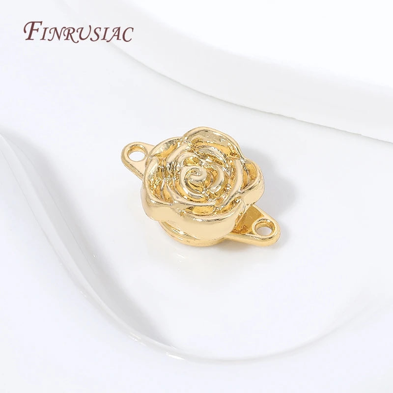 18K Gold Plated Rose Flower Magnetic Clasp | Brass DIY Jewelry Jewelry Making Clasp P3
