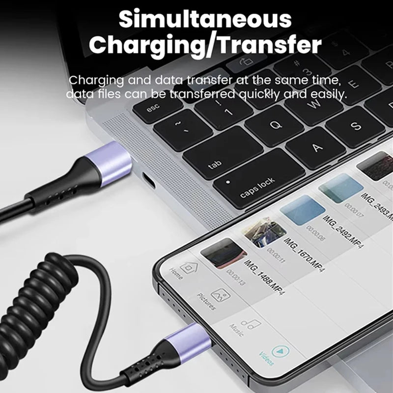66W USB-C Spring Coil Cable – Fast Charging & Data Transfer USB-C Charging Cable P3