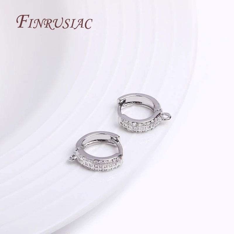 18K Gold Plated Zircon Round Hoop Earring Hooks & Clasps Earring Findings P3 rhodium plated 2 pairs