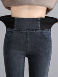 PTKPCC Women's High-Waist Elastic Skinny Jeans | Stretch Denim Skinny Denim Jeans P3 Dark grey XS