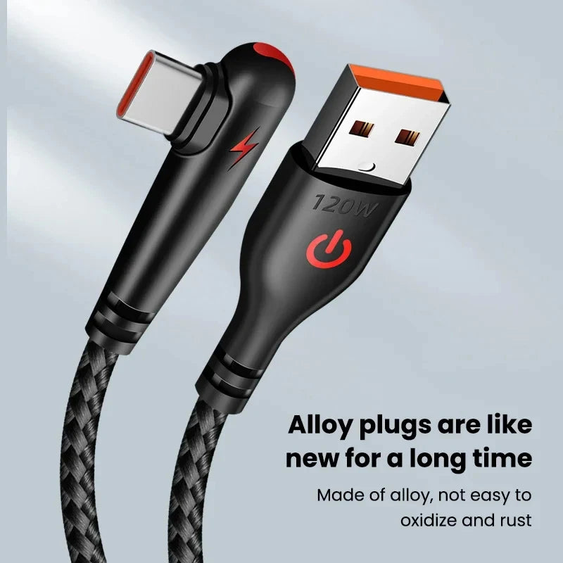 120W USB-C 90° Elbow Fast Charging Cable | Braided Type-C USB-C Charging Cable P3