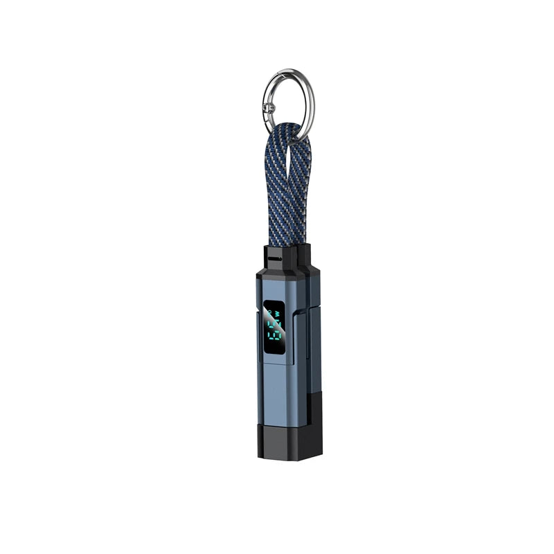 4-in-1 65W USB-C Keychain Fast Charging Cable | LED Display USB-C Charging Cable P3 Blue