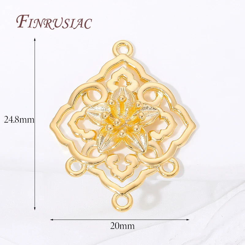 18K Gold Plated Brass Floral Filigree Rhombus Earring Links Jewelry Making Findings P3 18K Gold Plated 3 pieces