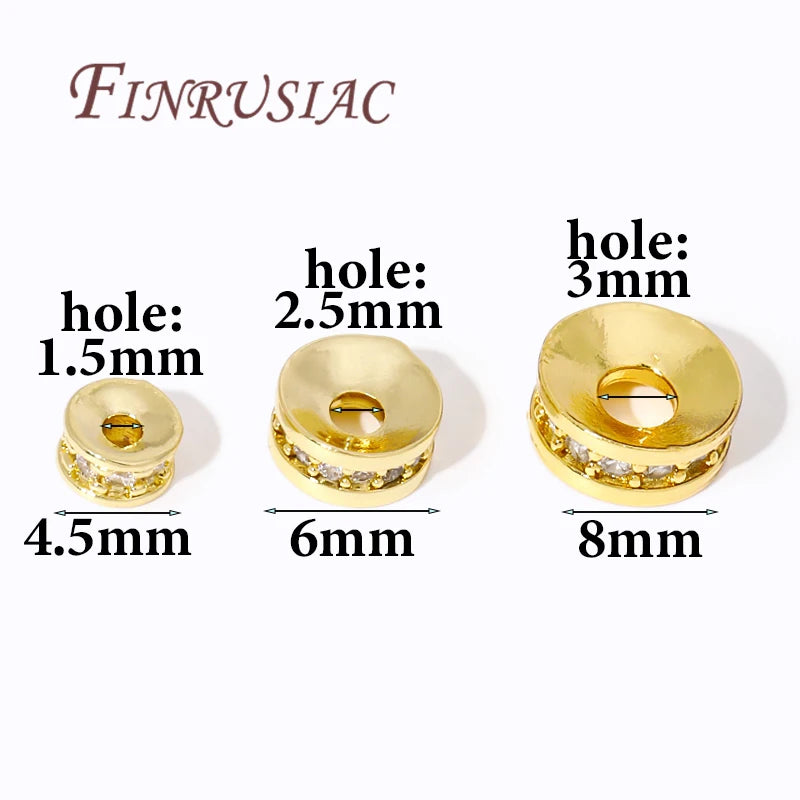 18K Gold Plated Brass Zircon Rondelle Spacer Beads for Jewelry Jewelry Spacer Beads P3
