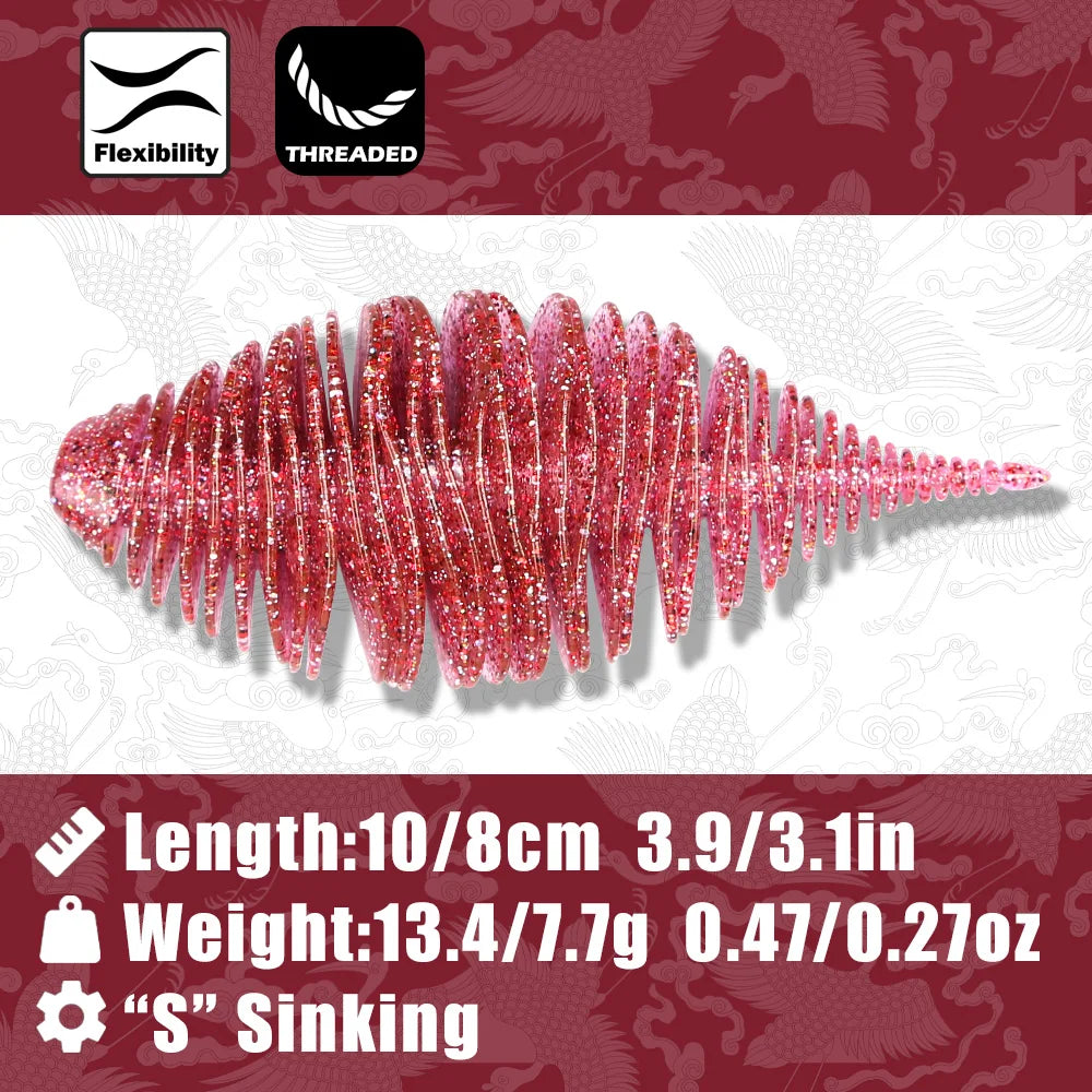 B&U SPARKLY 07 Soft Worm Bass Lure | Swimbait 2 Pack Soft Fishing Lure P3