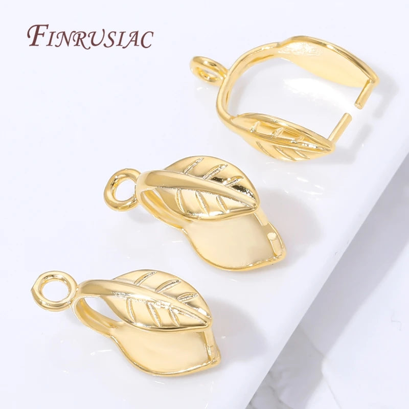 18K Gold Plated Leaf Pinch Bails | DIY Pendant Connectors Jewelry Findings P3