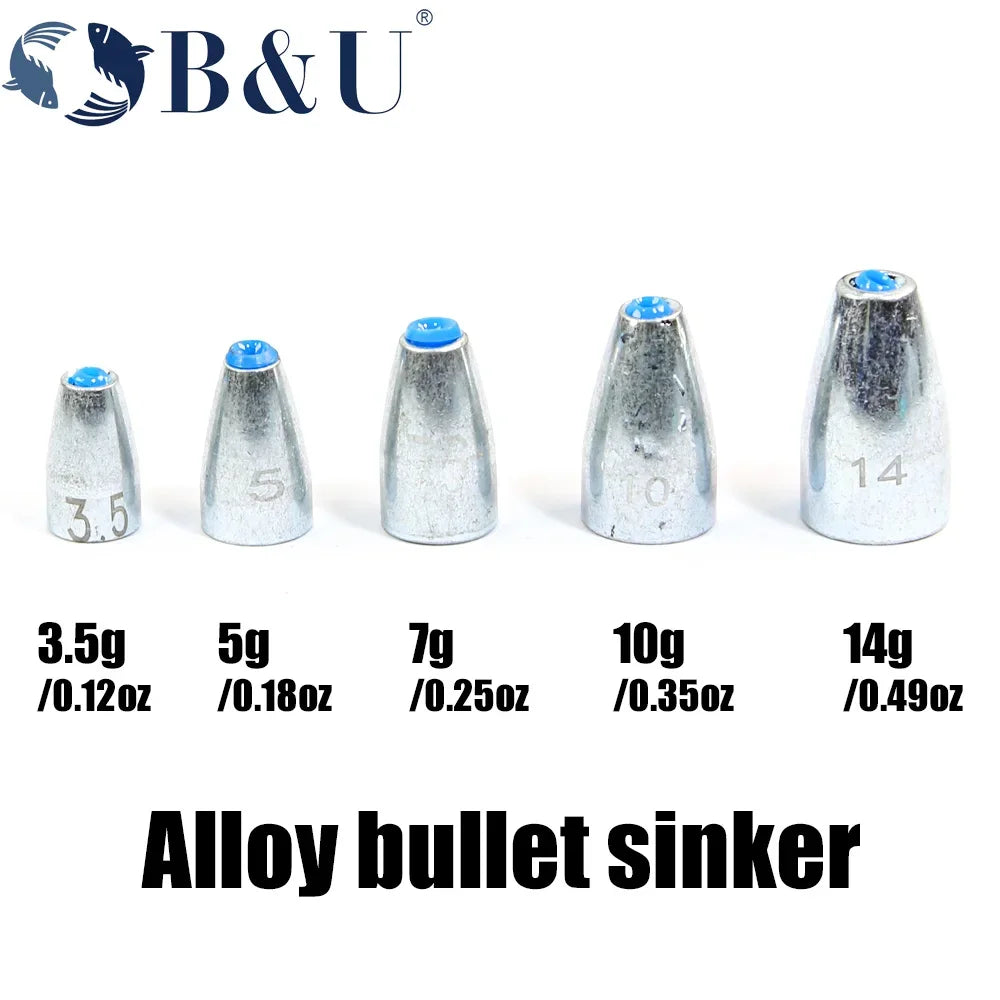 B&U 10-Pack Bullet Sinkers – Texas & Carolina Rig Weights Fishing Sinkers P3