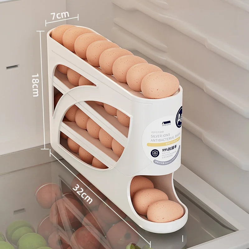 4-Tier Rolling Egg Organizer – 30-Egg Fridge Storage Rack Egg Storage Organizer P3 W