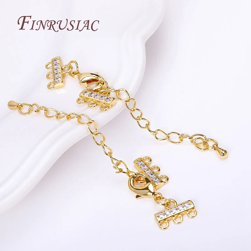 18K Gold Plated Zircon Lobster Clasp & Extension Chain Connector Jewelry Clasp Finding P3