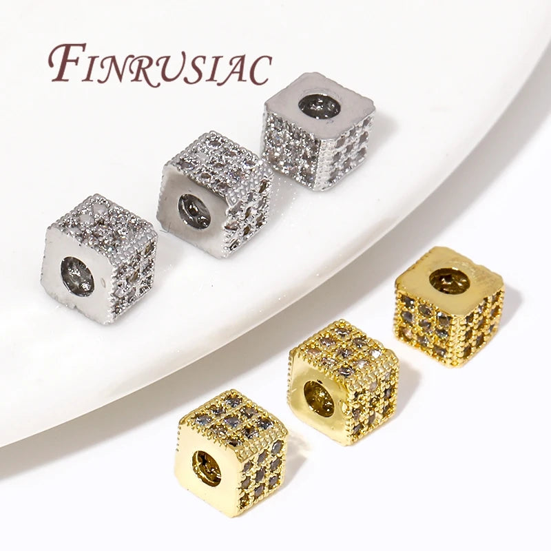 18K Gold Plated Brass Zircon Square Spacer Beads – DIY Jewelry Jewelry Spacer Beads P3