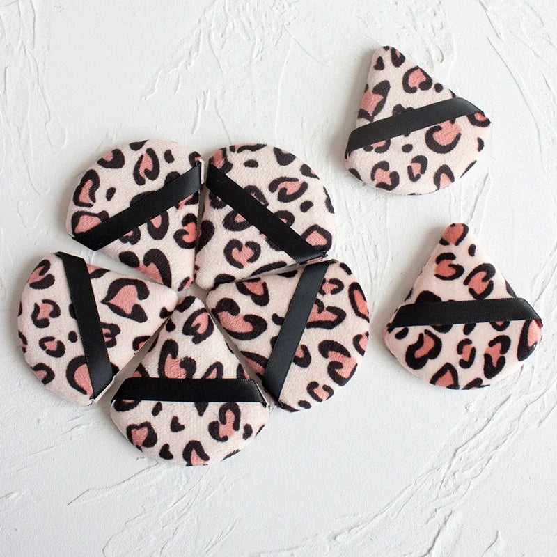 Leopard Print Velvet Powder Puff Set | 3 Shapes, Ribbon Strap Makeup Powder Puff P3