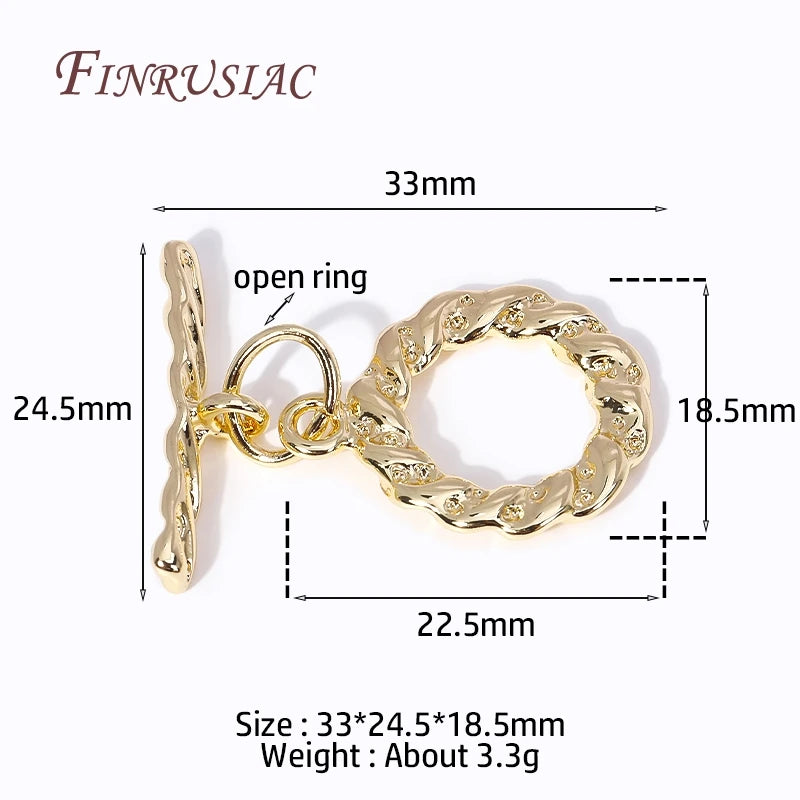 18K Gold Plated Brass Twist Round Toggle Clasp for DIY Jewelry Jewelry Toggle Clasp P3 18K Real gold plated 4 Pieces