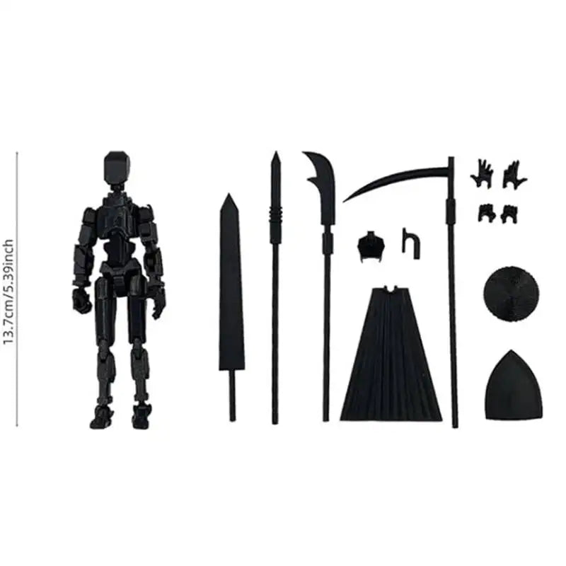 T13 Lucky13 3D Printed Multi-Jointed Robot Action Figure Action Figure P3 Black Set