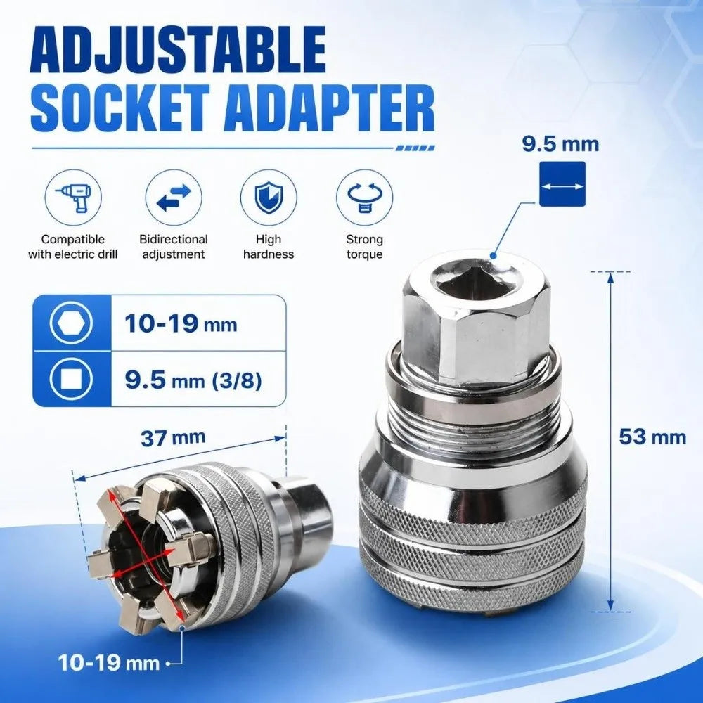 Universal Adjustable Socket Wrench Set 10–19mm | 3/8" Drive Socket Wrench Set P3