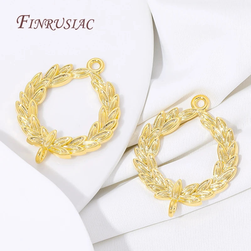 18K Gold Plated Olive Leaf Wreath Connector Charms | DIY Jewelry Jewelry Connector Charms P3