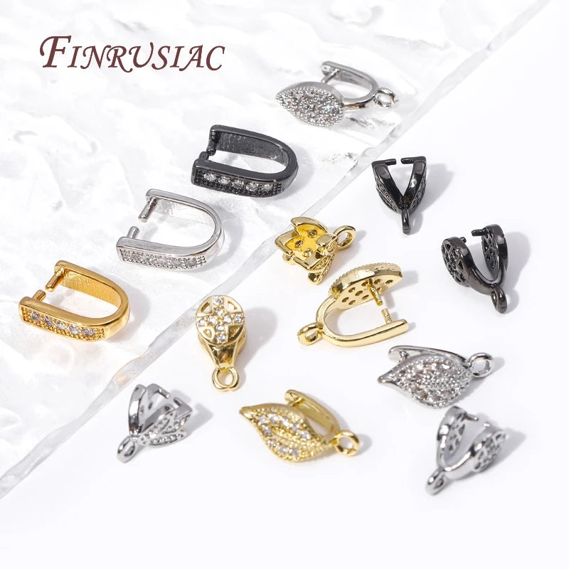 18K Gold Plated Zircon Pinch Bail Pendant Connectors for Jewelry Jewelry Findings P3