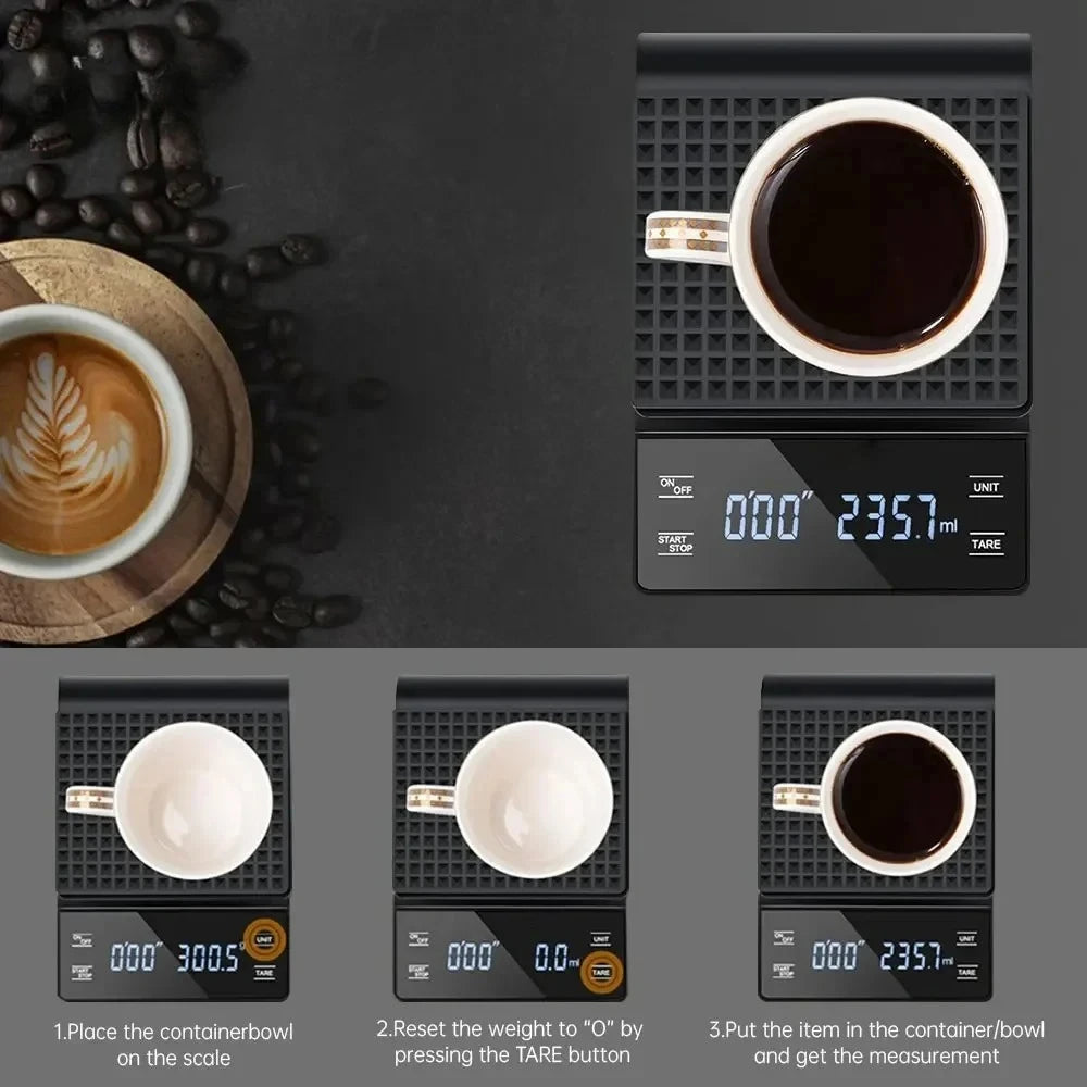 Smart Coffee Scale with Timer – 3kg/0.1g High Precision LCD Digital Kitchen Scale P3
