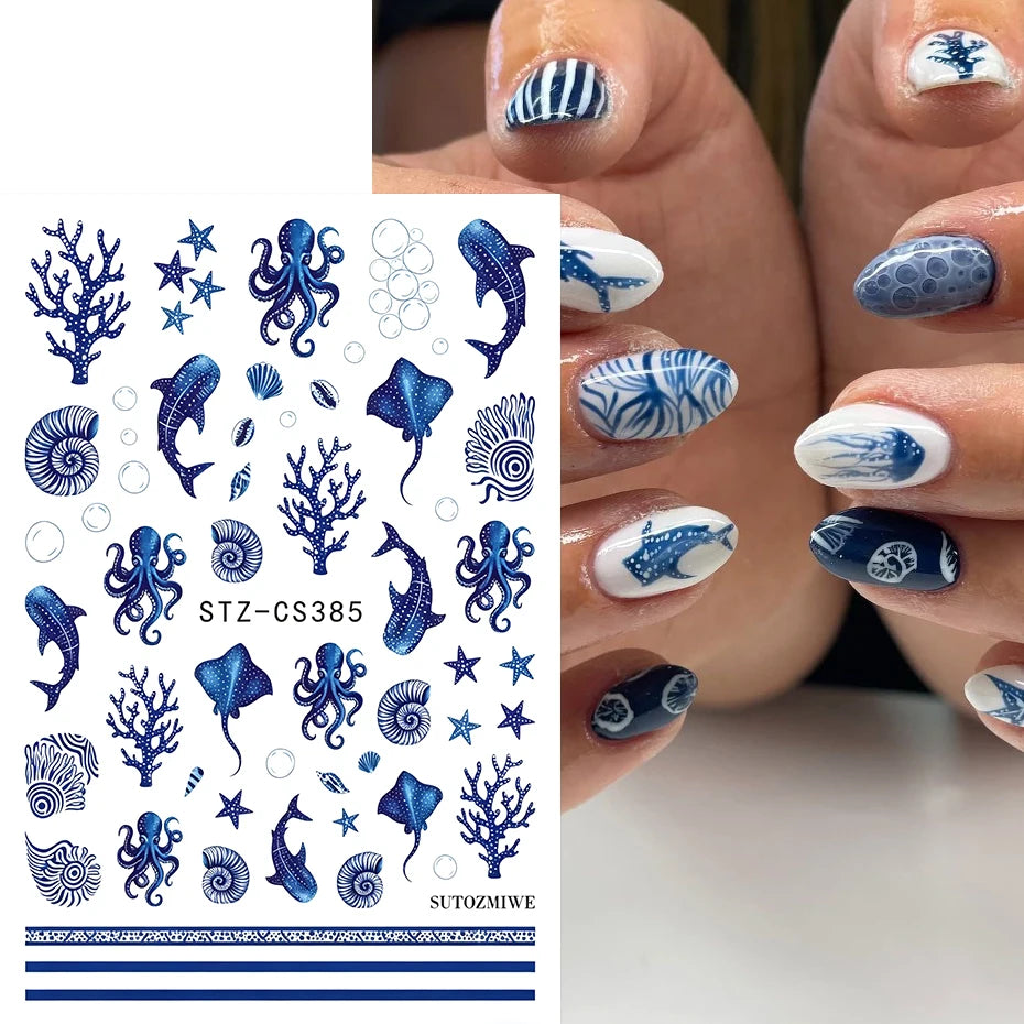 Blue Ocean Nail Art Stickers – Whale & Starfish Decals 2pcs Nail Art Stickers P3