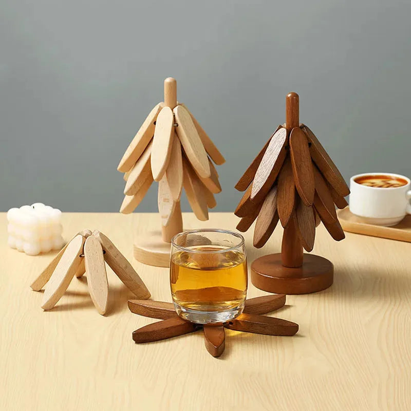 Bamboo Non-Slip Heat-Insulated Trivet & Coaster Set Bamboo Trivet Set P3