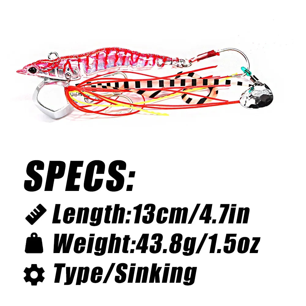 B&U 3D Metal Jig Shrimp Lure – Saltwater Shore Casting Spin Bait Metal Jig Lure P3