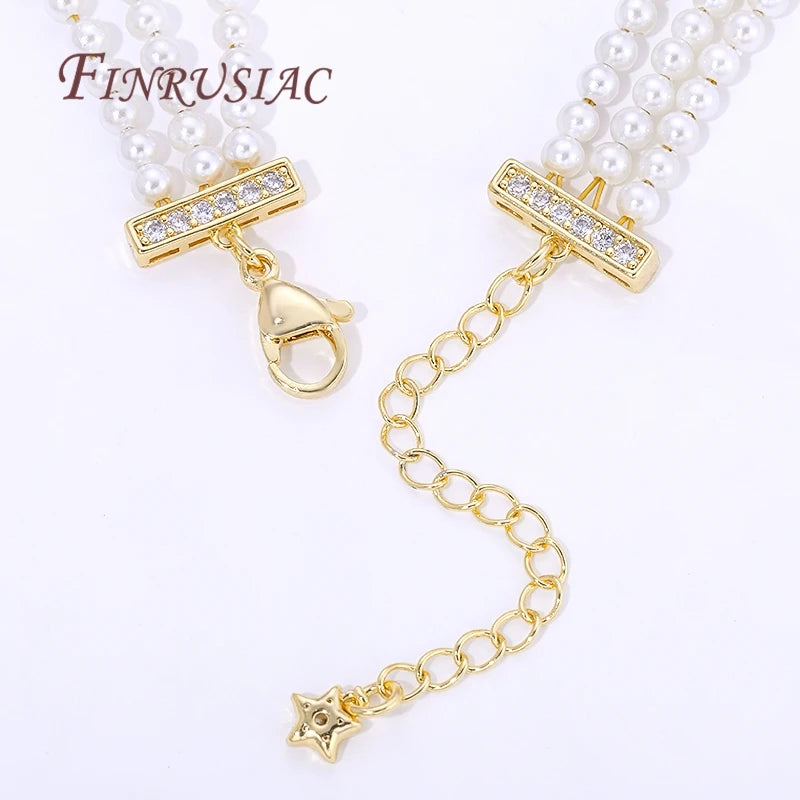 18K Gold Plated 3-Row Pearl Necklace Connector & Extension Chain Jewelry Making Findings P3