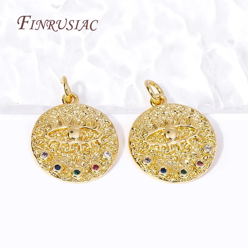 18K Gold Plated Evil Eye Round Charms – DIY Jewelry Pendants Jewelry Charm Pendant P3