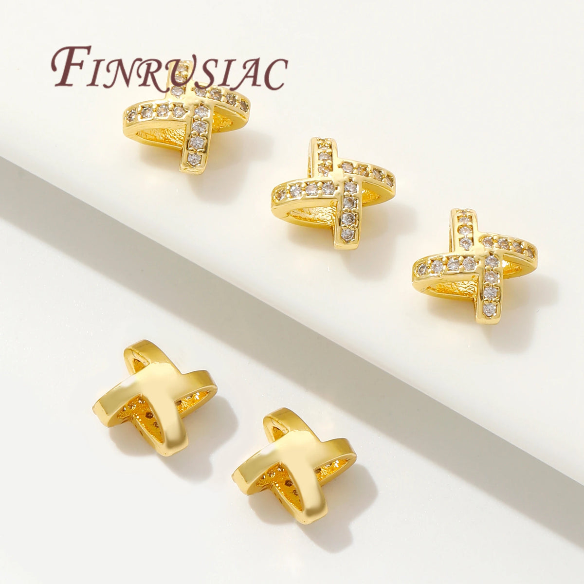 18K Gold Plated X-Shaped Zircon Spacer Beads | DIY Jewelry Jewelry Spacer Beads P3