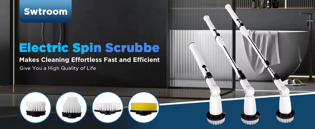 Electric Spin Scrubber with Replaceable Brush Heads – White Electric Cleaning Brush P3