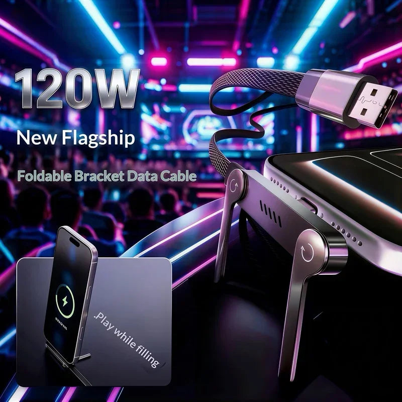 240W USB-C Fast Charging Cable with Foldable Phone Stand Holder USB-C Charging Cable P3