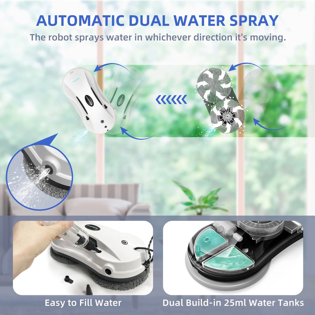 Smart Robot Window Cleaner – Dual Spray, App & Remote, 68dB Window Cleaning Robot P3