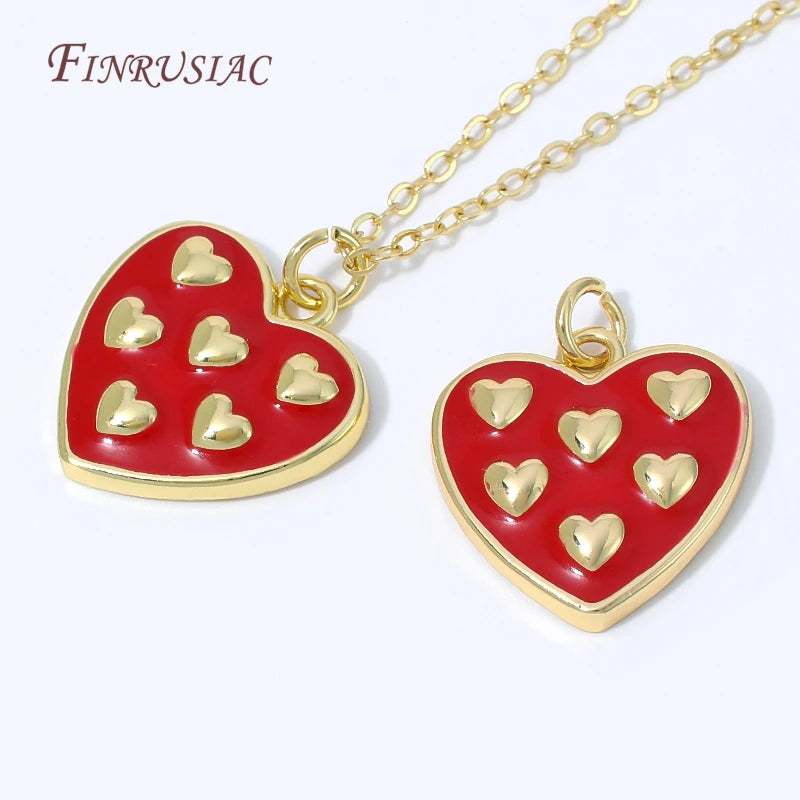 Red Enamel Heart Charms 18K Gold Plated DIY Pendant Jewelry Charm Pendant P3