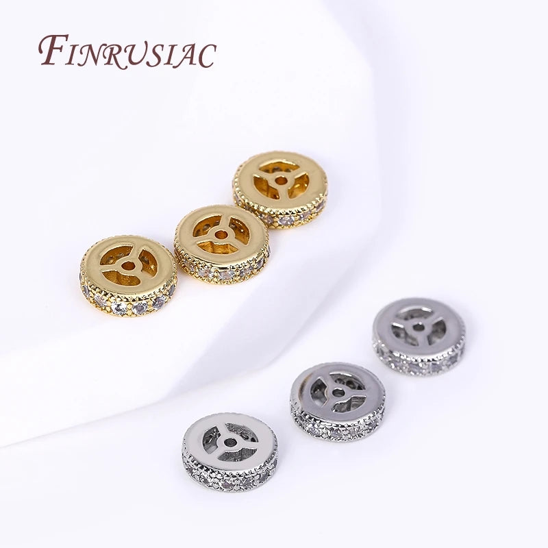 18K Gold Plated Brass Zircon Wheel Spacer Beads | 2 Sizes Jewelry Spacer Beads P3