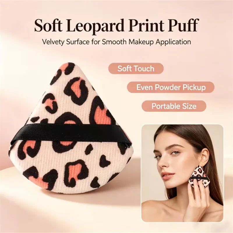 Leopard Print Velvet Powder Puff Set | 3 Shapes, Ribbon Strap Makeup Powder Puff P3
