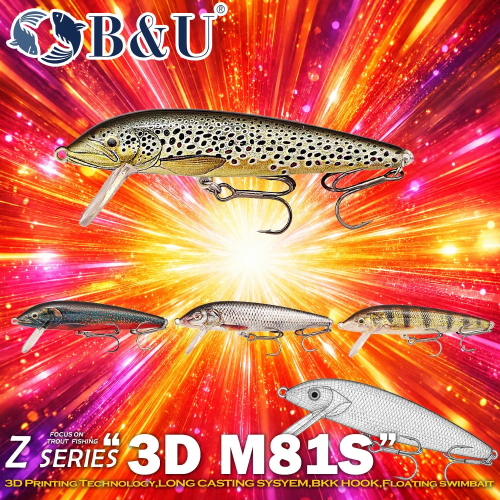 B&U Sinking Minnow Lure Set – Trout Pike Jerkbait 3/4 Pcs Fishing Lure Set P3