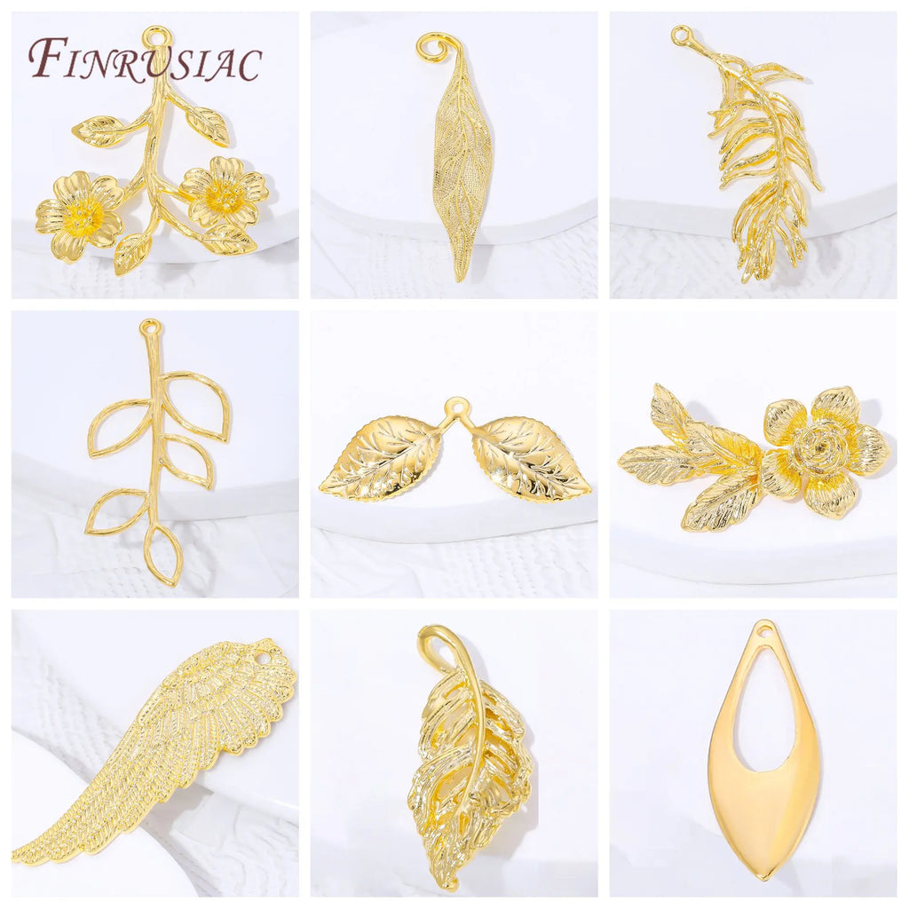 18K Gold Plated Brass Flower & Leaf Charms – DIY Jewelry Jewelry Pendant Charms P3