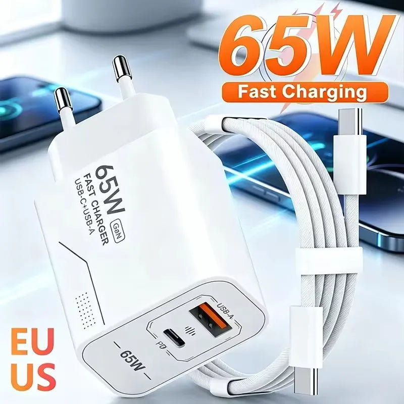 P3 65W GaN USB-C 2-Port Fast Wall Charger | EU & US Plug USB-C GaN Charger P3