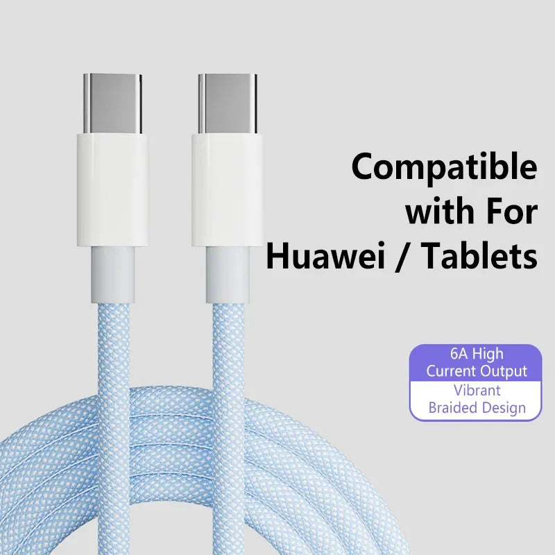 100W USB-C to USB-C Braided Fast Charge Cable | 6A, 1M USB-C Charging Cable P3 Blue 1m