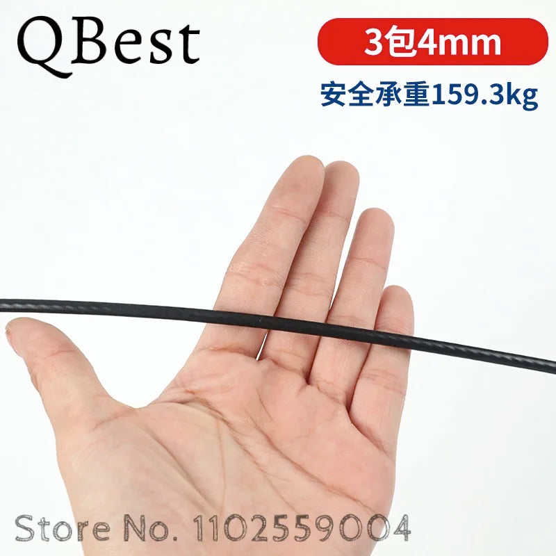 Black PVC Coated 304 Stainless Steel Wire Rope Cable 5M/10M Wire Rope Cable P3 4mm after coating 5M
