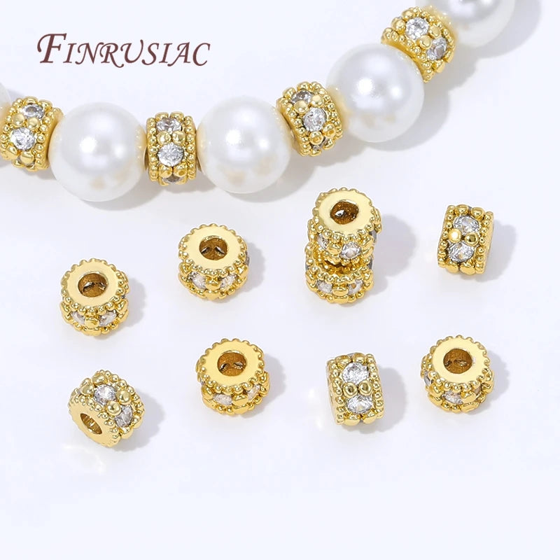 18K Gold Plated Zircon Round Spacer Beads | DIY Jewelry Jewelry Spacer Beads P3
