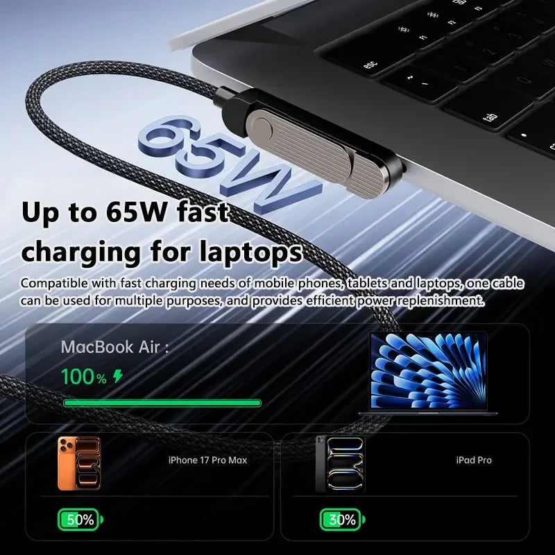3-in-1 65W Fast Charging Cable with Foldable Phone Stand USB Charging Cable P3