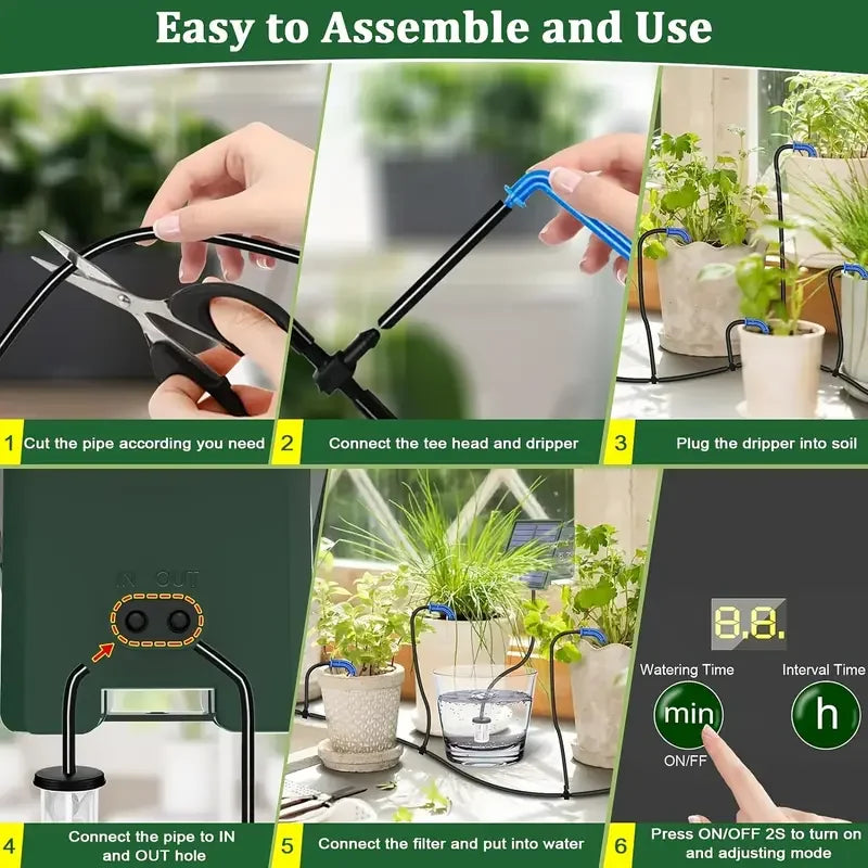 Solar Automatic Drip Irrigation System for Gardens & Raised Beds Drip Irrigation Kit P3