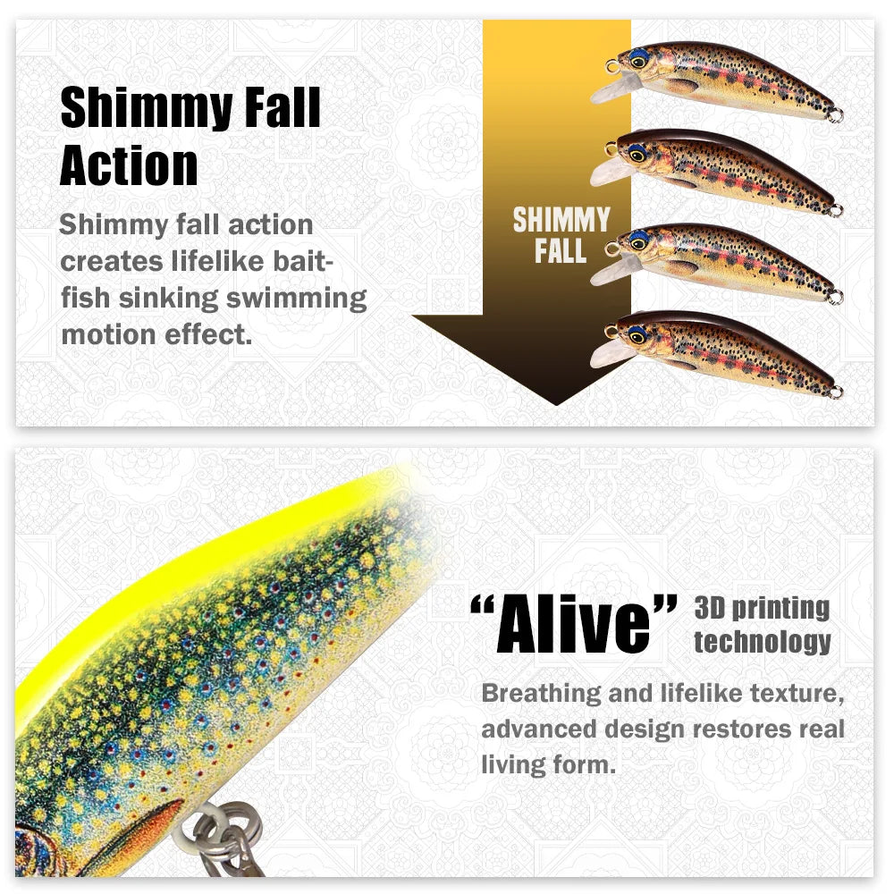 B&U Trout Sinking Minnow Lure Set – Jerkbait Crankbait 3/4pc Fishing Lure Set P3