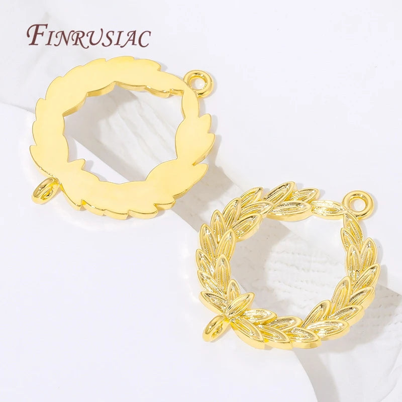 18K Gold Plated Olive Leaf Wreath Connector Charms | DIY Jewelry Jewelry Connector Charms P3