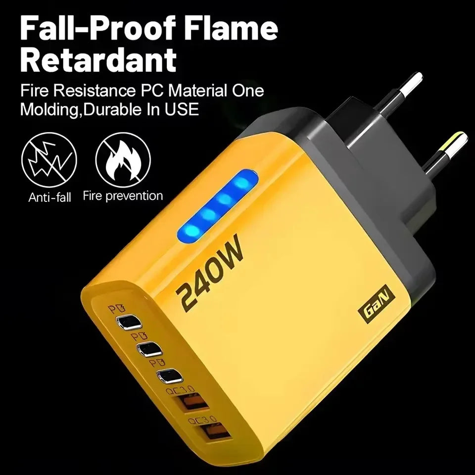 5-in-1 240W GaN Fast Charger | 2 USB + 3 USB-C Multi-Port Multi-Port GaN Charger P3