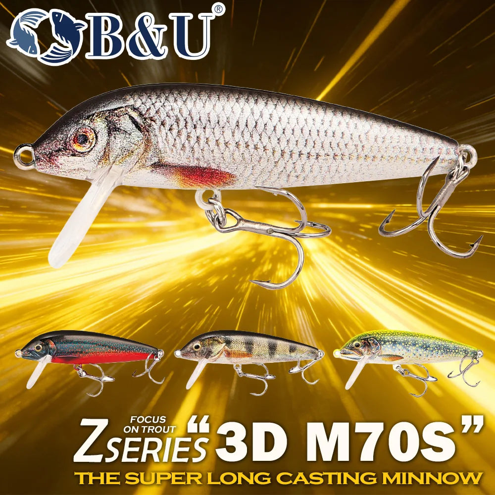 B&U Trout Sinking Minnow Lures Set | 3D Jerkbait 3/4pcs Fishing Lure Set P3