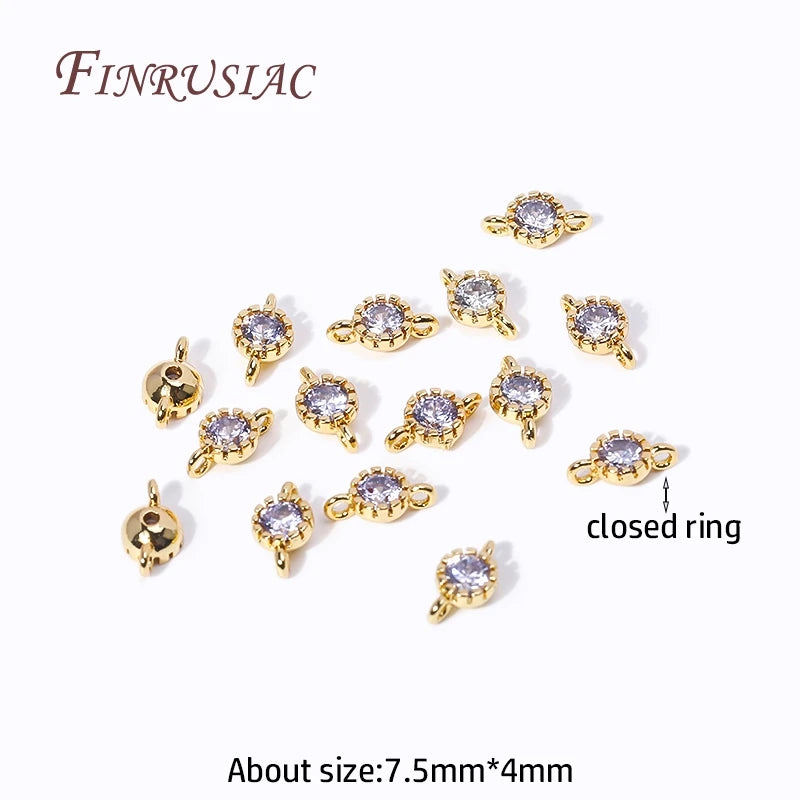 18K Gold Plated Brass Zircon Round Connector Charms – 6 Colors Jewelry Connector Charms P3 18K Real Gold Plated 10 Pieces