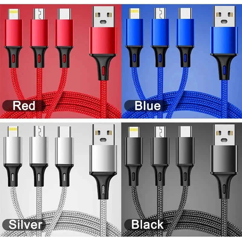 3-in-1 Fast Charging Cable 1.2M – USB-C Micro Lightning USB Charging Cable P3
