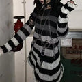 PTKPCC Punk Gothic Striped Hollow-Out Knit Sweater | Unisex Knit Pullover Sweater P3 Gray Gradient One Size