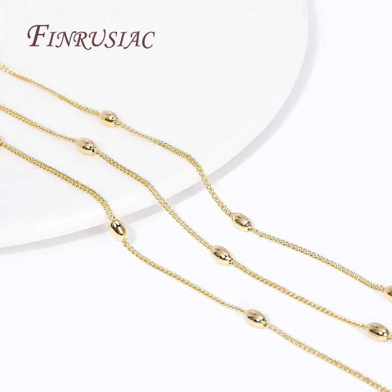 18K Gold Plated Rice Bead Chain Necklace 49CM | DIY Jewelry Beaded Chain Necklace P3