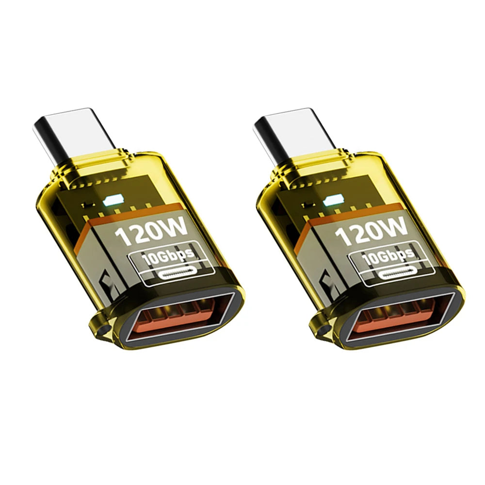 OTG USB-C to USB-A Adapter | 120W 10Gbps iPhone & Android USB-C OTG Adapter P3 2Pcs AC Yellow